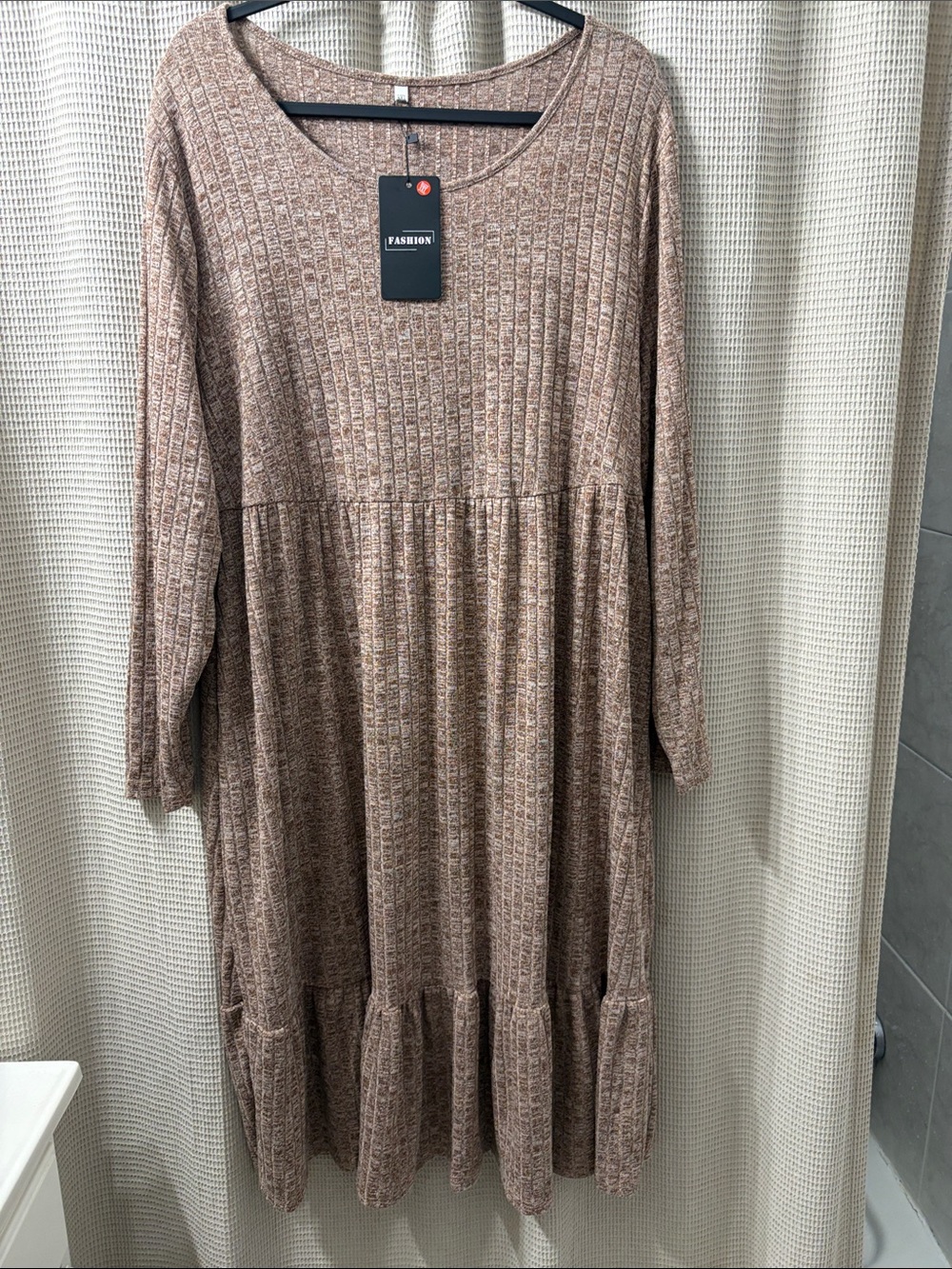 Neutral Brown Ribbed Midi Dress very comfy stretch